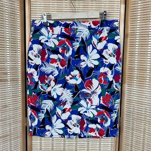 J. Crew Tropical Floral Pencil Skirt Bold Blue